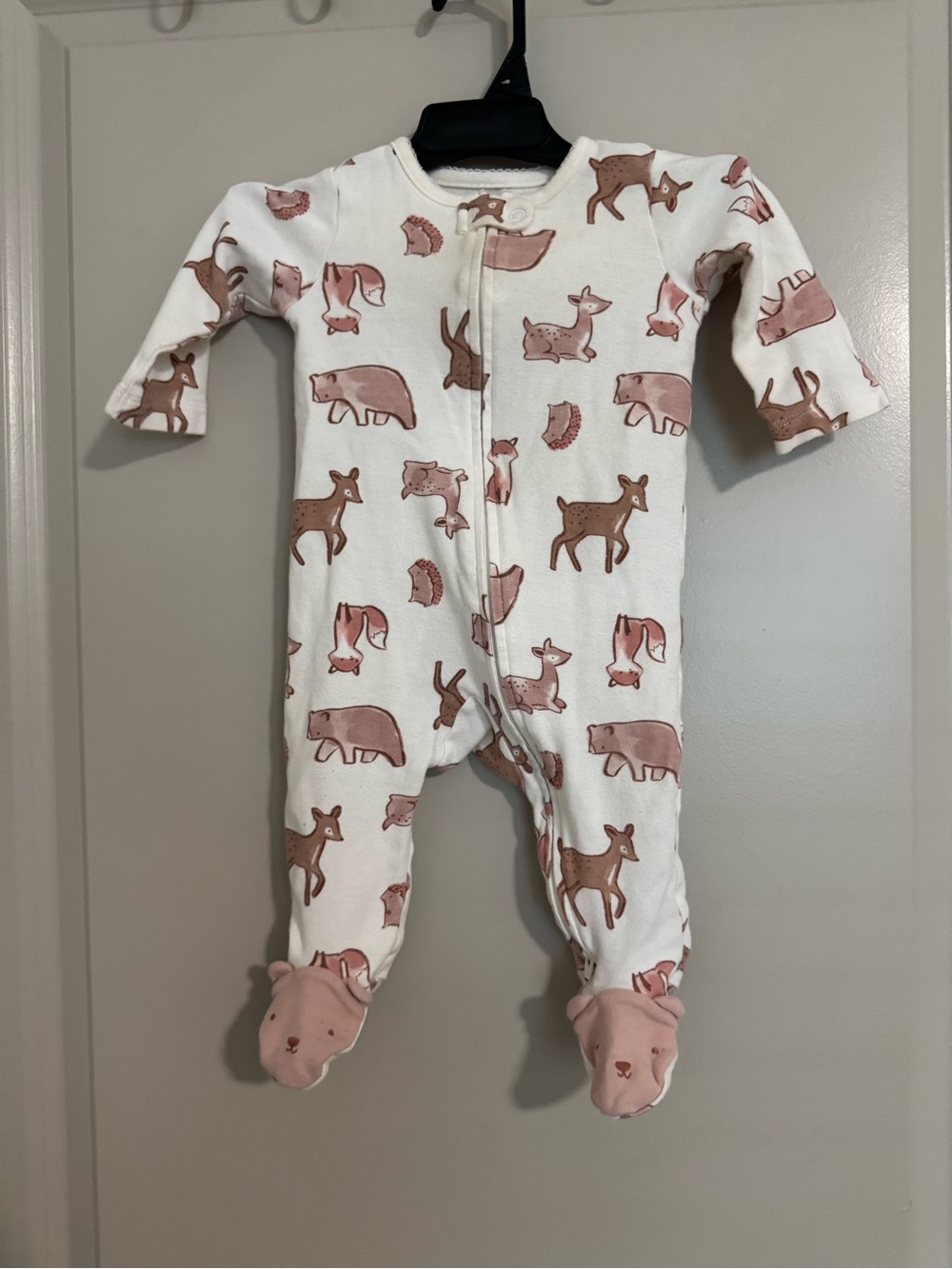 Baby One-Piece Footed Pajamas with Pink Animal Print